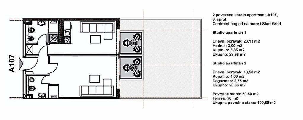 Porto Budva – Bir yatak odalı daire A107, 3. kat, 100,80 m2 - Deniz ve doğa manzaralı 1