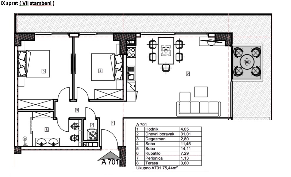 Porto Budva - Two bedroom apartment A701, 9th floor, 102.44 m2 - Central sea and Old Town view 25