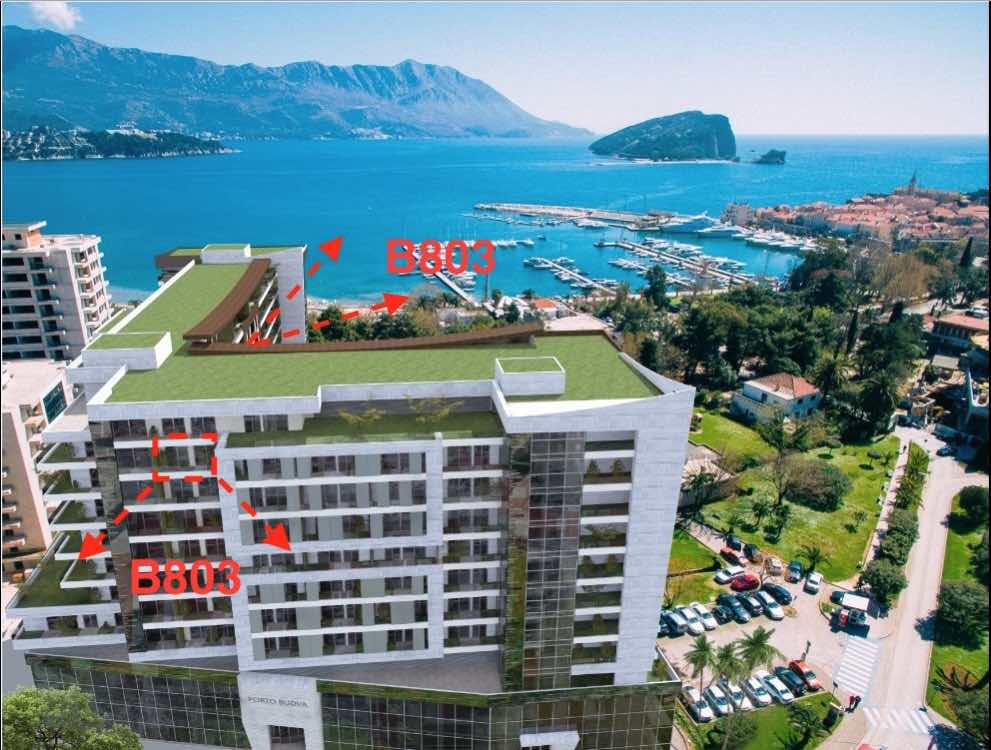 Porto Budva - Jednosoban i 2 studije stanovi B803 10.sprat, 134.90 m2 - Panoramski pogled na more i Stari Grad 7